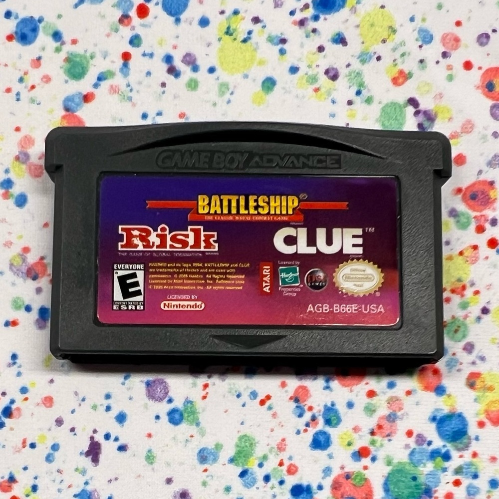 Gameboy ADVANCE Battleship, Risk, Clue game only, works 2005 release
